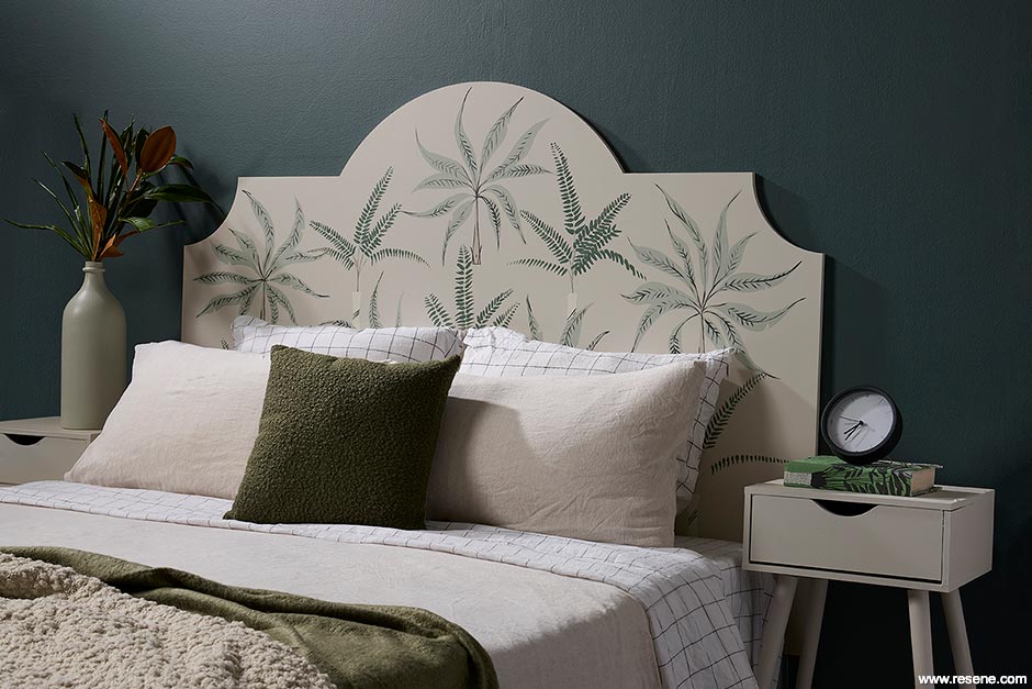 A tropical inspired painted headboard