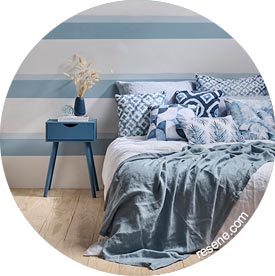A blue striped bedroom