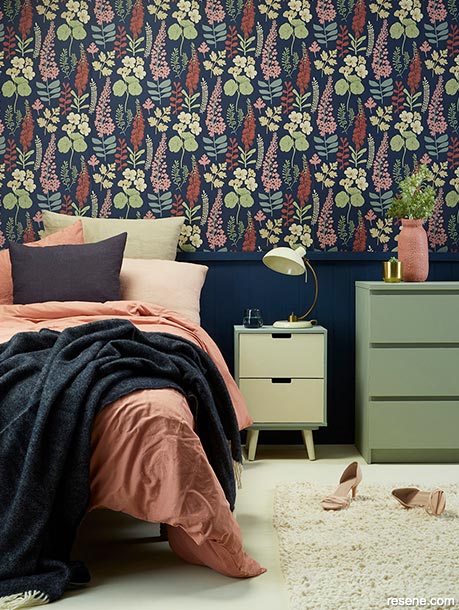 Use a bedside table to tie in a bedroom colour scheme
