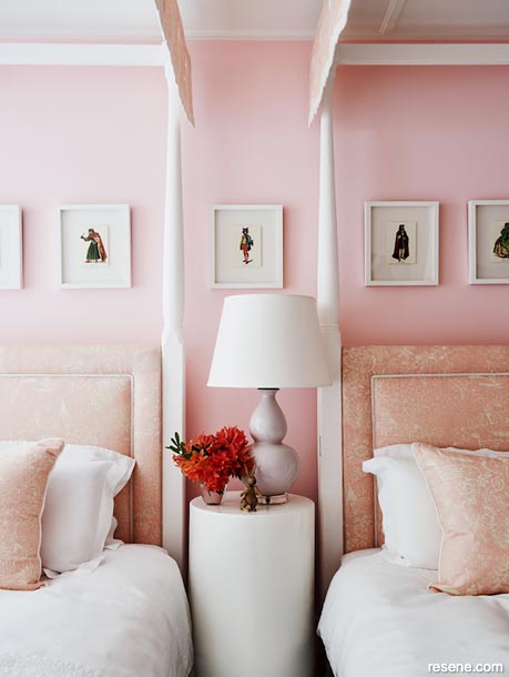 An orange-toned pink bedroom