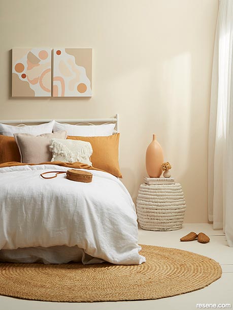 A bedroom painted in warm neutrals
