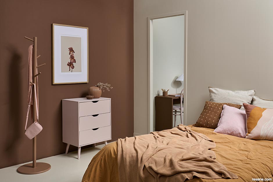 A bedroom with classic earthy neutrals