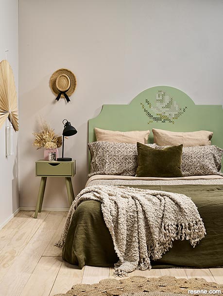 A bedroom with a cottagecore design