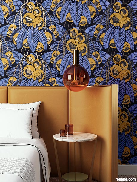Bedroom with bold wallpaper designs- luxury