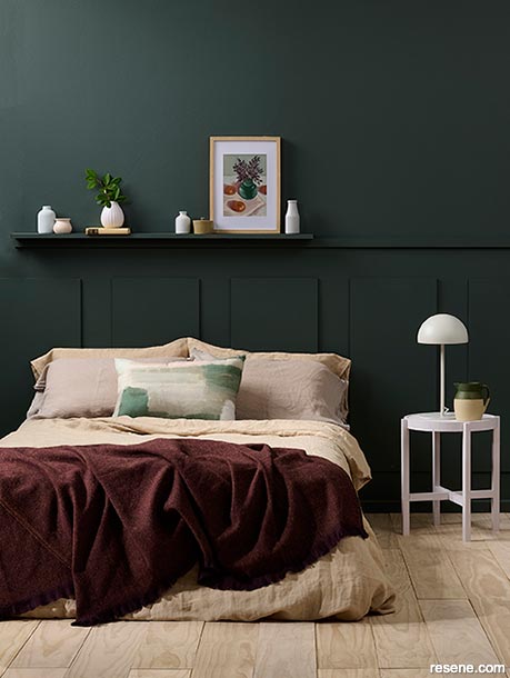 A dark green bedroom