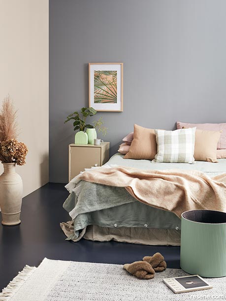 A grey and beige bedroom