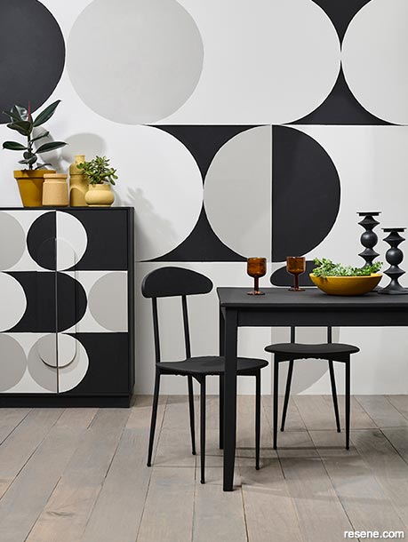 Mid-century style - geometric shapes make up this wall mural