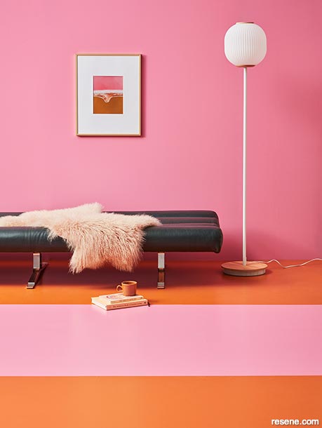 A bright and fun interior colour scheme using pink and orange