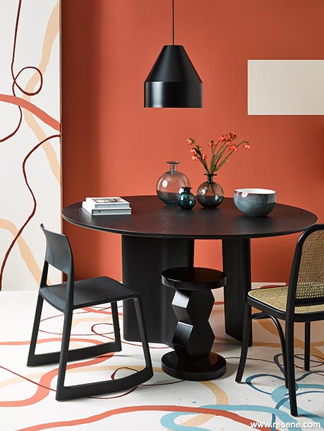 Wall and floor squiggle mural dining
