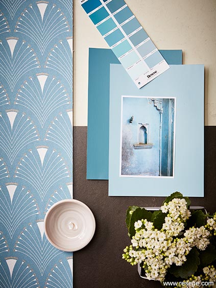 Hotel inspired blues and whites mood board