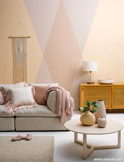 Desert pink living room - feature wall.