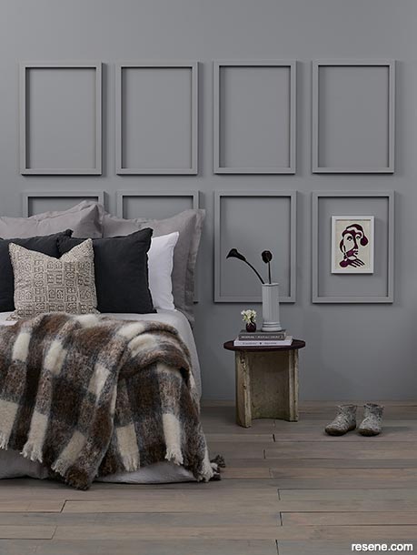 A calming grey bedroom with battens