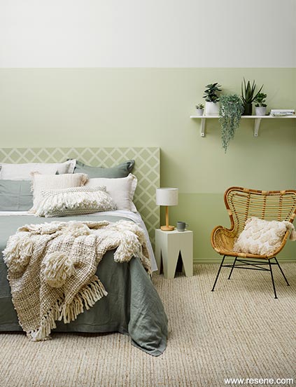 Green striped bedroom