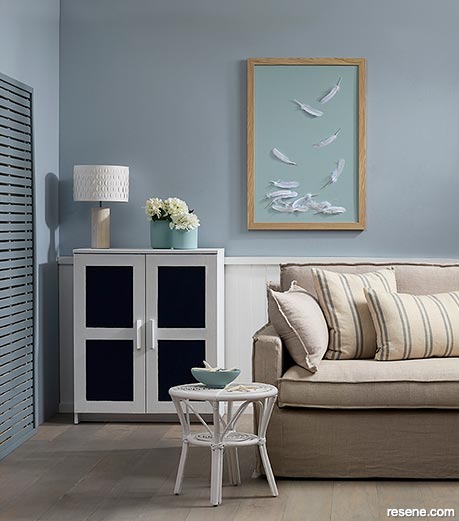 A grey-blue Hamptons style lounge
