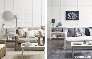 Hamptons inspired lounge in neutrals or coastal blues