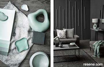 Use soft blacks and saturated dark hues in your chic lounge