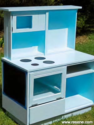 A blue DIY kids kitchen project