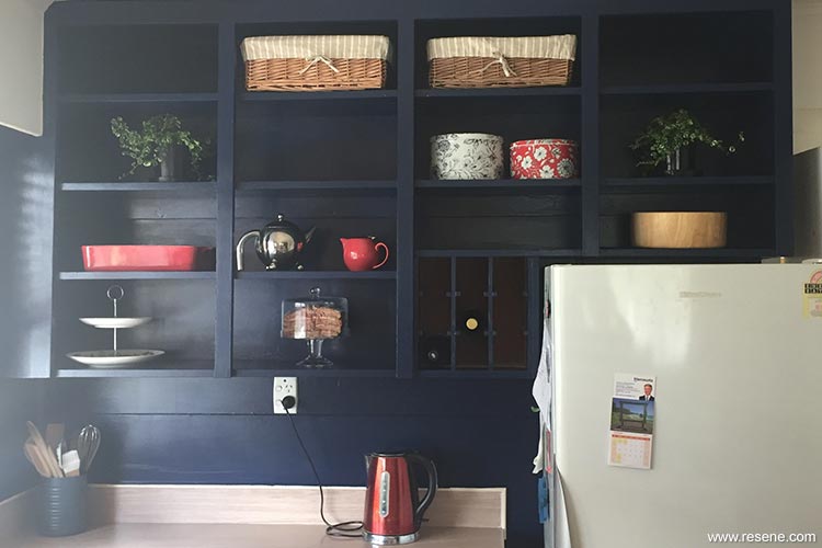 Painted kitchen shelves