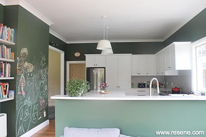 Modern green and white kitchen