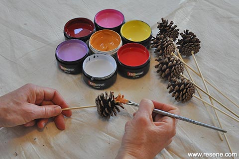 Step 2 - Paint pinecones