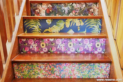 Use contrasting patterned wallpaper on your stairway