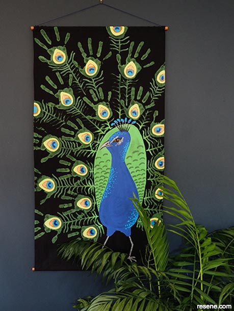 Paint a pretty peacock wall hanging