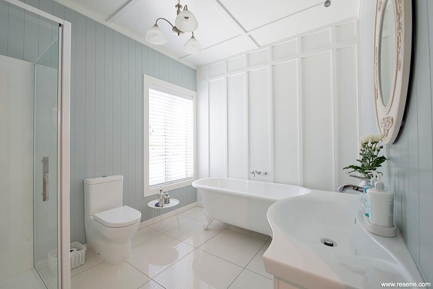 Calming green and white bathroom