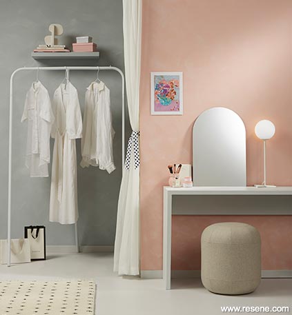 Soft pink walls are practical for grooming