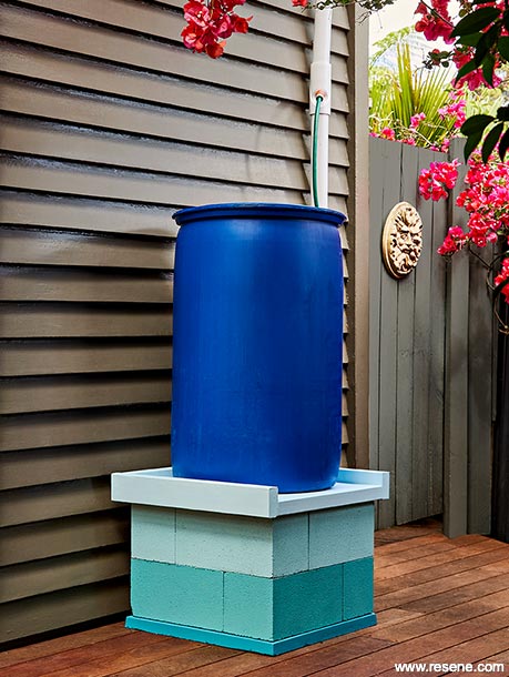 Painted rainwater barrel