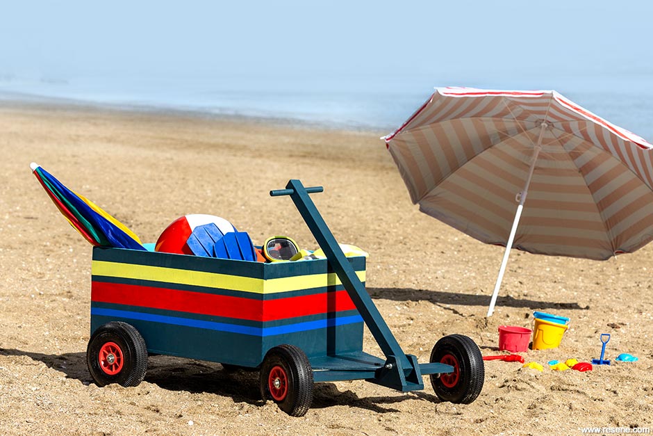 A colourful DIY beach cart