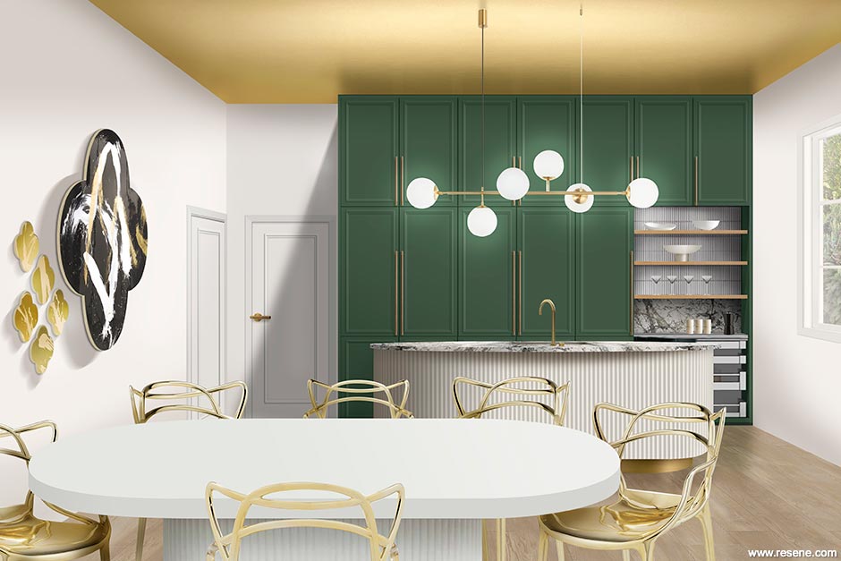 A luxe look for this kitchen and dining room