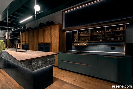 A sophisticated dark green kitchen in Resene Jurassic