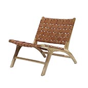 Teak Woven Leather Low Chair