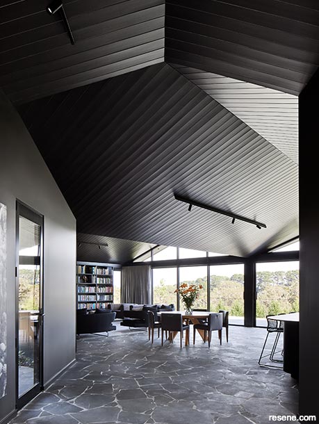 A dramatic raked ceiling