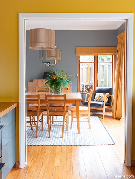 A stormy grey and sunny yellow home interior