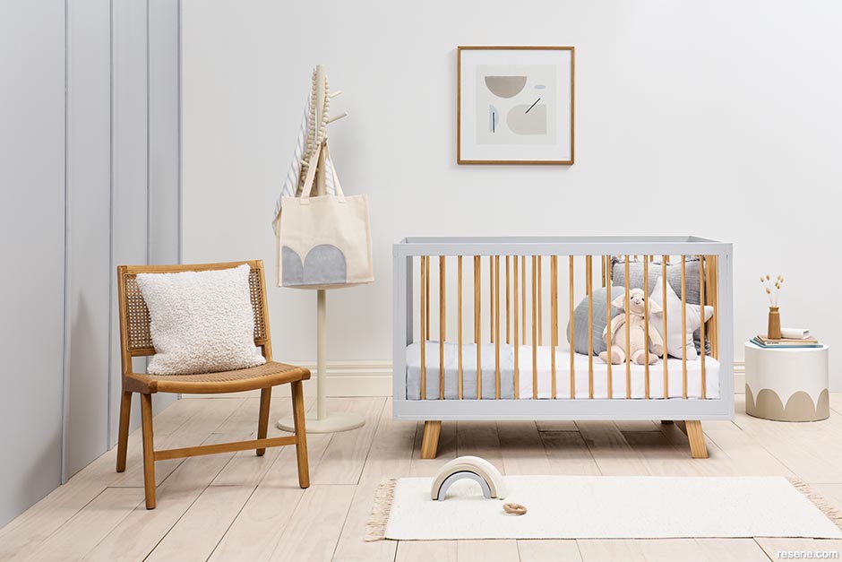 A nursery with warm and cool tones