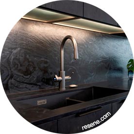 Using Resene Gunmetal on kitchen walls and cabinetry