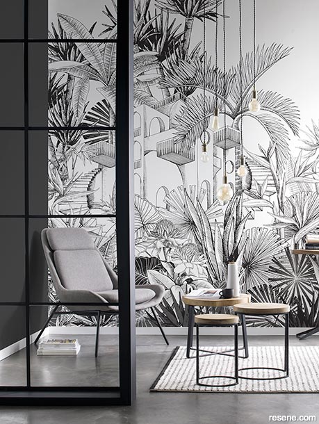 Wallpaper with a sophisticated tropical retreat style