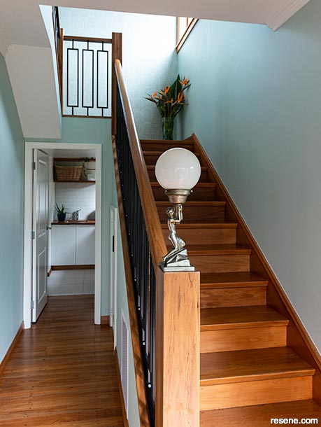 A subtle green stairwell