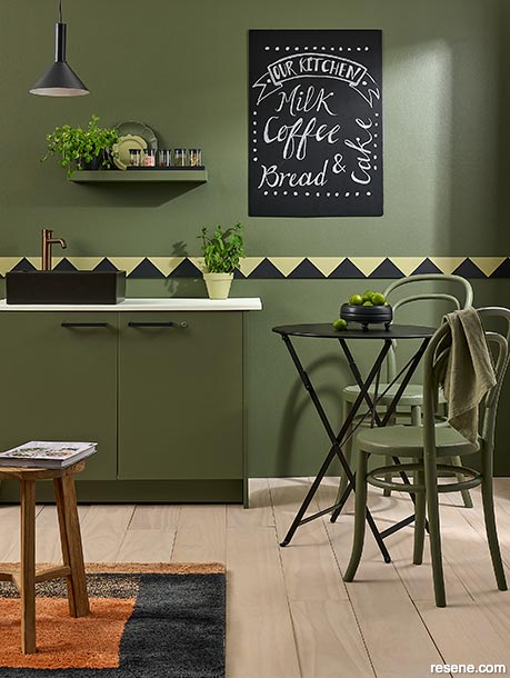 An olive green interior