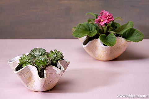 Lace textured clay pots
