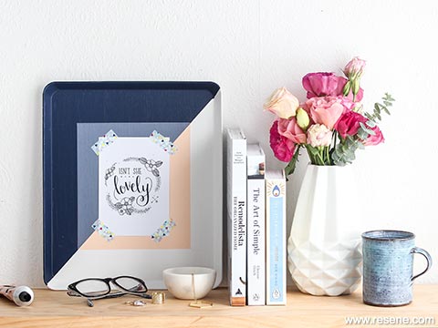 Turn a tray into an arty frame for photos or art