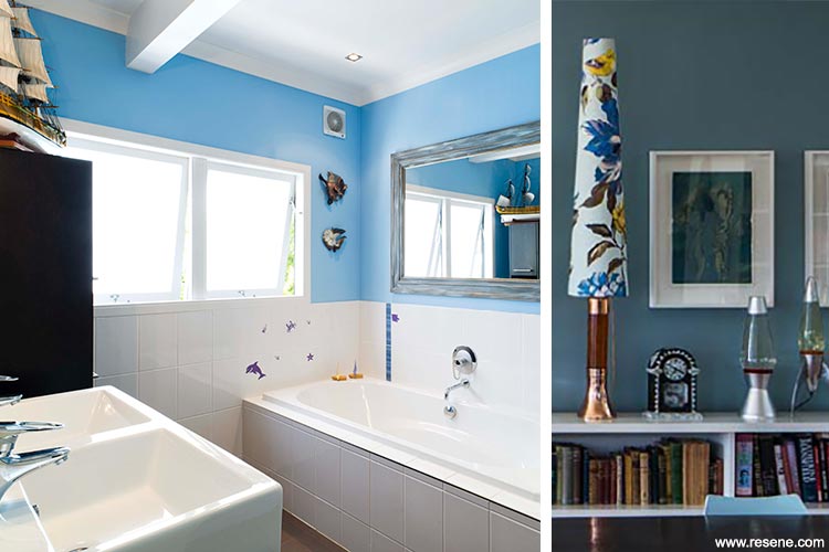 A classic blue bathroom, bermuda grey walls