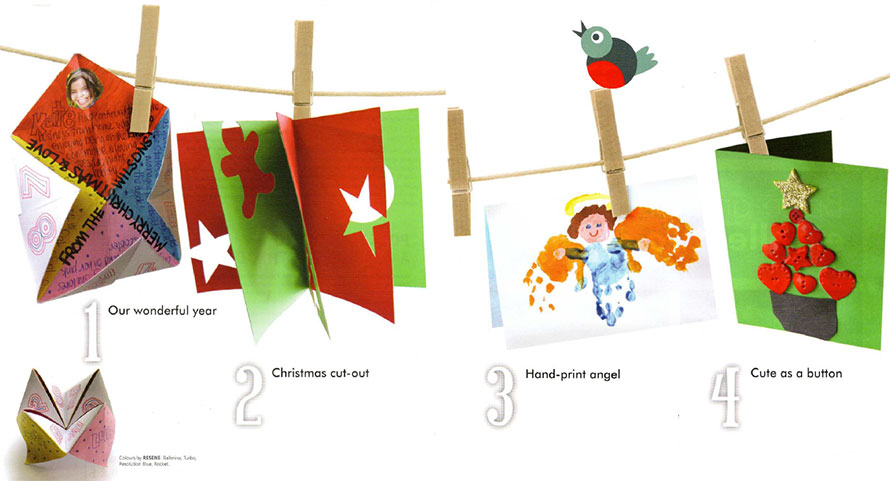 4 ways of  making colourful Christmas cards