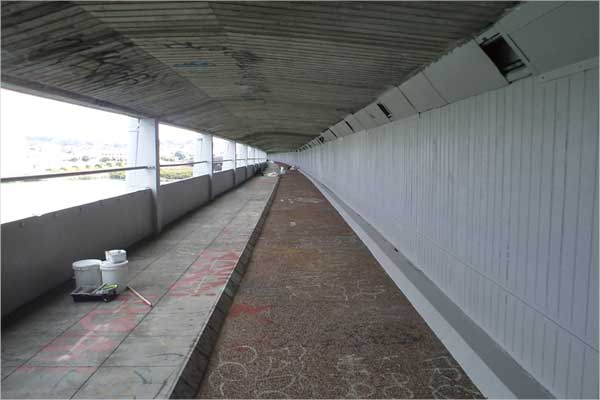 The entire walkway under Mangere Bridge has been painted with PaintWise EchoPaint 