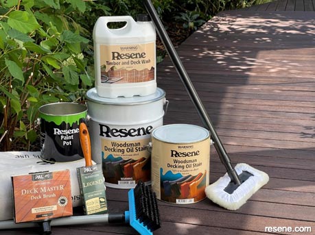 Materials required to clean and stain your deck