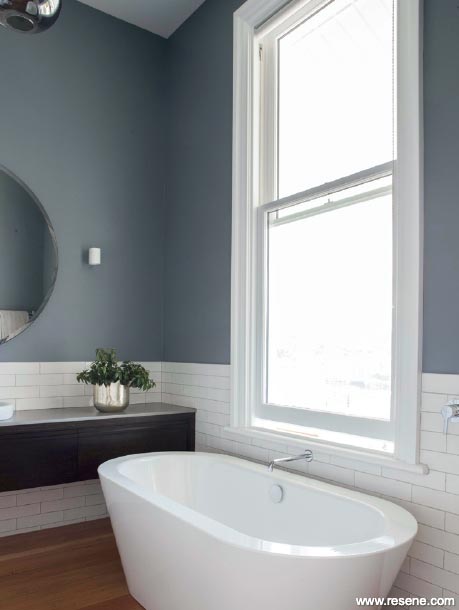 A modern grey and white bathroom