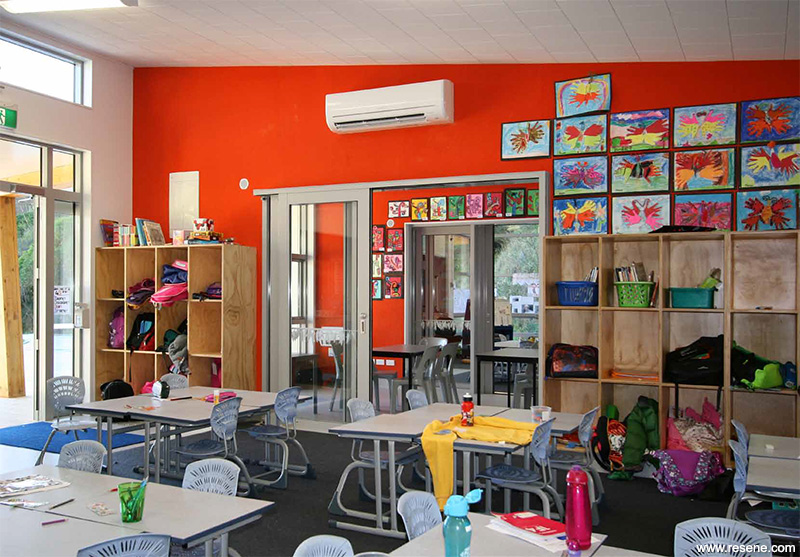 Red classroom interior