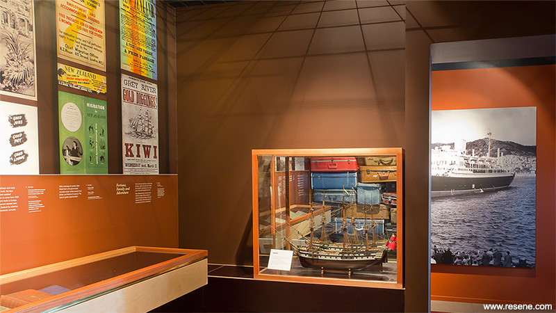 Posters and model immigrant ships