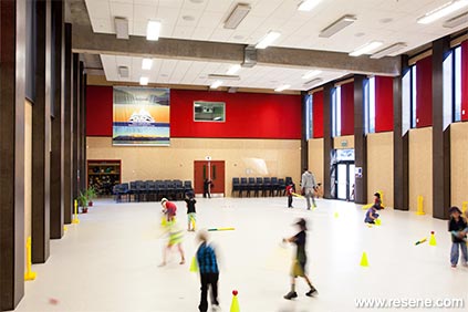 Red and white school gym